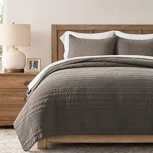 HOME 100% Cotton Modern Lines Quilt Set King, Mushroom Brown