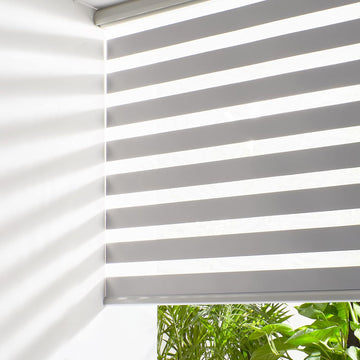 Cordless Zebra Shades (27" W X 64" H, Grey) Free-Stop Window Shades Dual Layer Light Control for Day and Night, Light