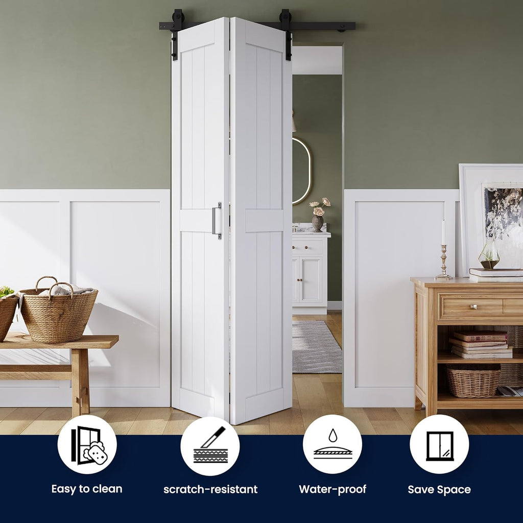 Bifold Barn Door 30" x 84", MDF Bi-Fold Sliding Closet Doors with Hardware Kit Included, Pre-Finishe