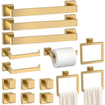 15-Pieces Gold Bathroom Accessories Set, 16 Inch Towel Bar Set