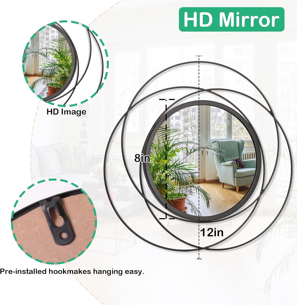 Black Circle Mirror Wall Decorative Metal Wall Mirror, Art Small Round Wall Home Mirror, Decor Living Room Bedroom