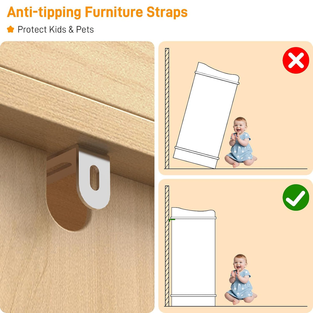 Nursery Dresser, 7 Drawer Wood Baby Dresser, Fluted Chest with Gold Handles, Safe & Spacious Storage Organizer for