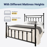14 Inch Queen Metal Platform Bed Frame with Victorian Vintage Headboard and Footboard/Mattress Foundation/Under Bed