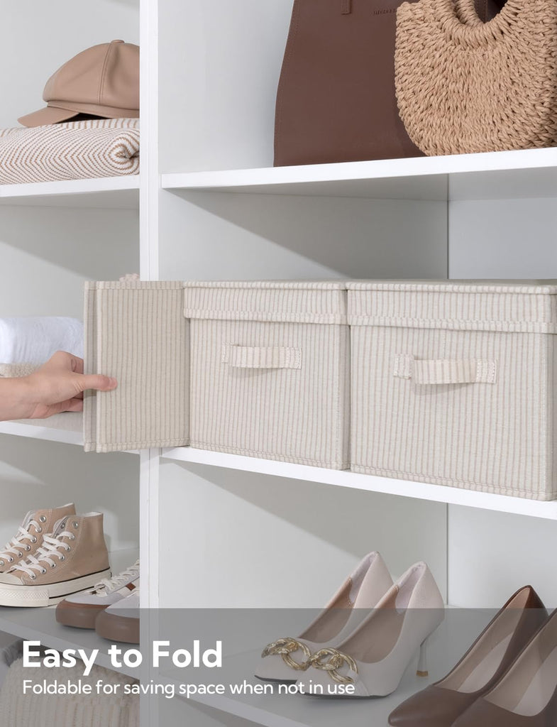 Fabric Storage Bins with Lids, Decorative Storage Bins with Soft Handles, Foldable Storage Baskets for Closet