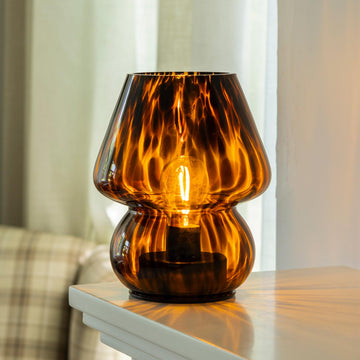 Battery Operated Mushroom Lamp - Vintage Small Table Lamp with Timer, Cordless Bedside Nightstand Lamp, Glass Battery