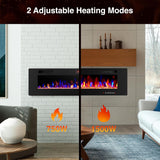42" Electric Fireplace with Remote Ultra-Thin & Quiet Wall-Mounted Recessed Heater, Adjustable 12-Color Flame