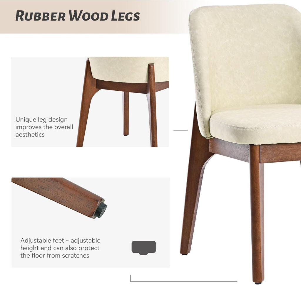 Modern Dining Chairs Set of 4, Faux Leather Kitchen Chairs with Wood Legs, Upholstered Side Chair for Kitchen Dining