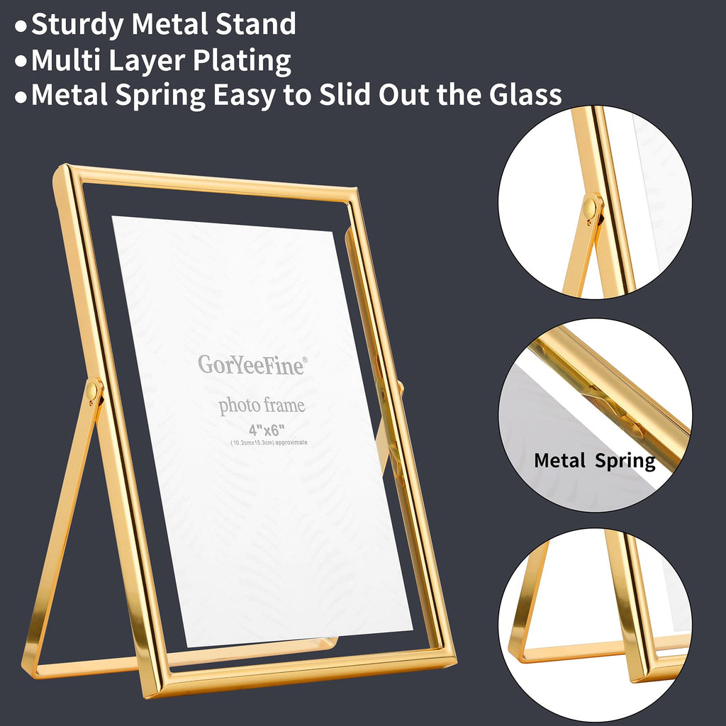 Gold 8x10 Floating Frame 2 Pack, For Photo Sizes(4x6'', 5x7'', 6x8'') Adjustable Tabletop/Shelf Floating Picture Frame