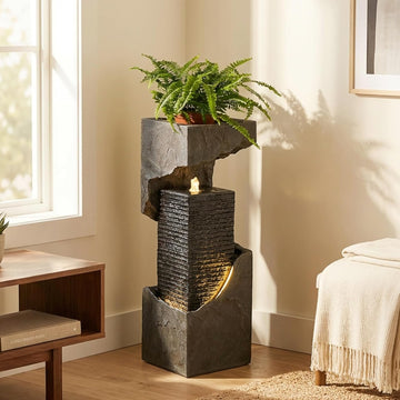 35.4" H Water Fall Fountains Indoor Waterfall Fountain Outdoor with LED Lights Floor-Standing for Outside Garden