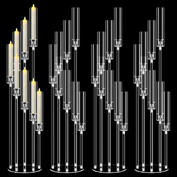 4 Set 8 Arm Acrylic Candle Holder, Mjkeomo 49.2'' Tall Candelabra Centerpieces for Tables Clear Candlesticks Holder