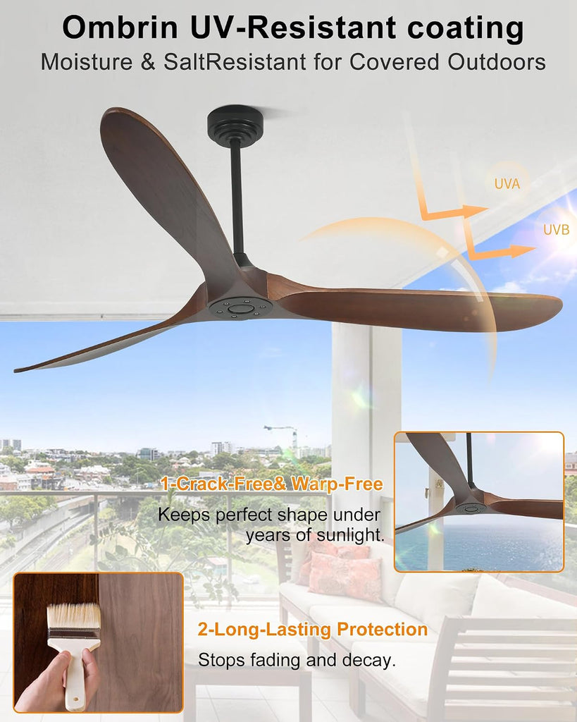 72" Smart Ceiling Fan without Lights, Wood Large Ceiling Fan with Remote Alexa Google App