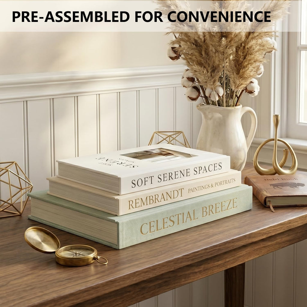 Decorative Books Decor -Set of Linen Fake Books Storage Boxes with Hidden Storage, Stackable Coffee Table Bookshelf