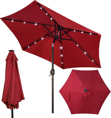 7.5 ft Solar Umbrella, 18 LED Lighted Patio Umbrella, Table Market Umbrella - Red
