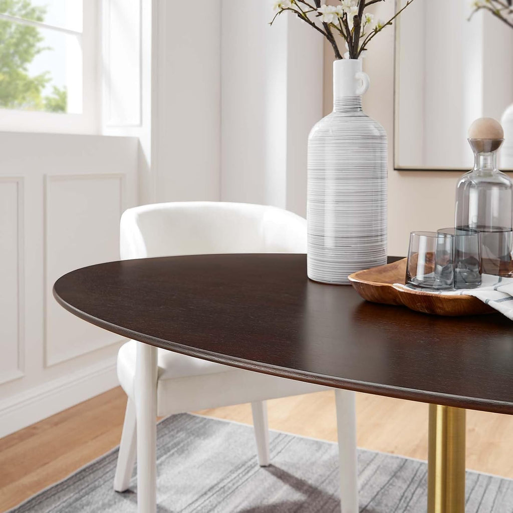 Inspired Saarinen Style Tulip Oval Pedestal Dining Table — Gold Cherry Walnut, 60″ Oval