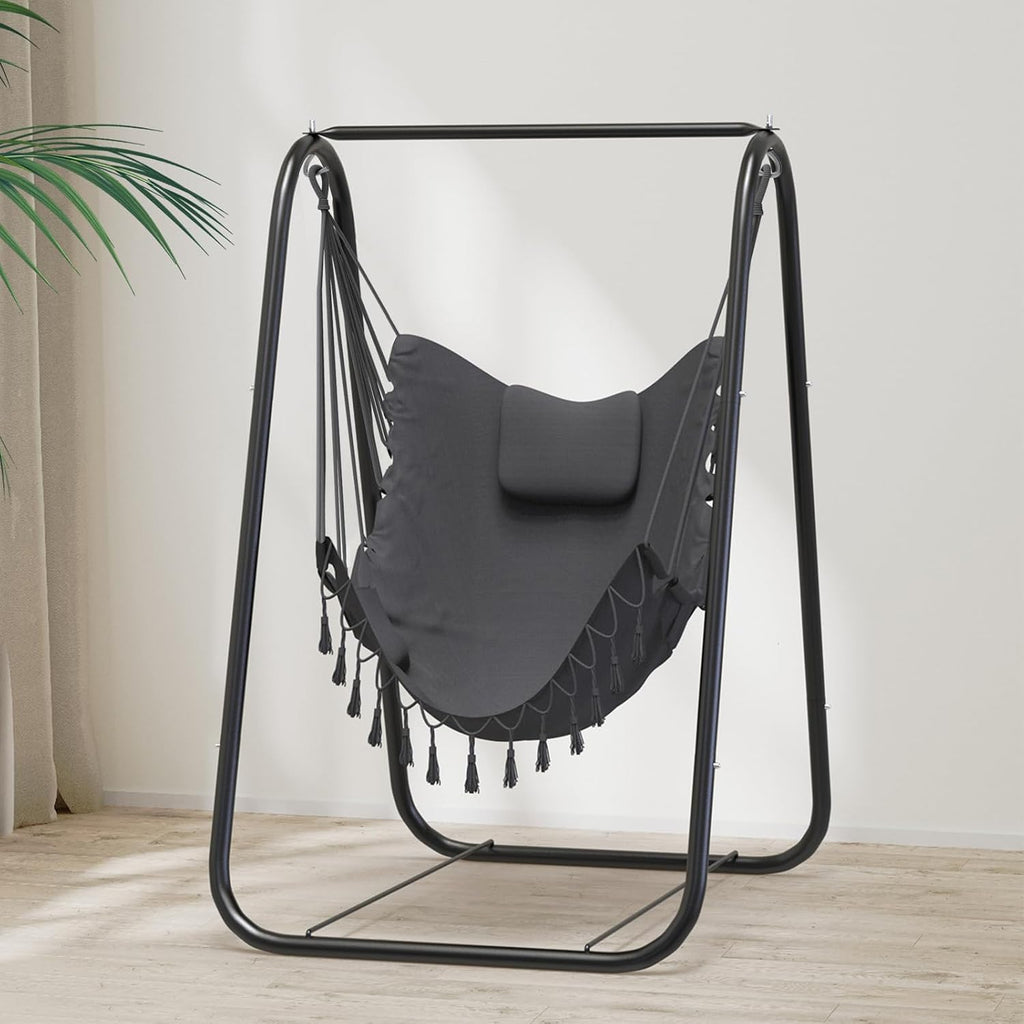 Hammock Chair with Stand, Heavy Duty A-Frame | Beam Design, Square Support Base, Rustproof Swing Stand with Chiar for