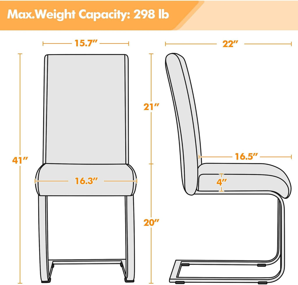 Dining Chairs Set of 2 Modern Faux Leather Upholstered Dining Room Chairs with High Back and Metal Chrome Legs for Kitchen/Living Room/Restaurant, Black