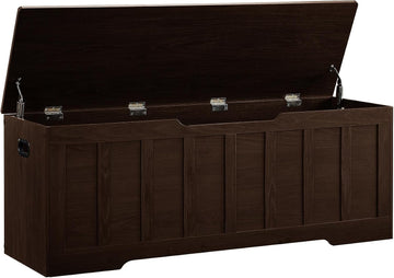 51.2" Storage Chest Extra Large,Wooden Storage Bench,Espresso | Chest with 2 Safety Hinges, 51.2*15.7*19.1inches