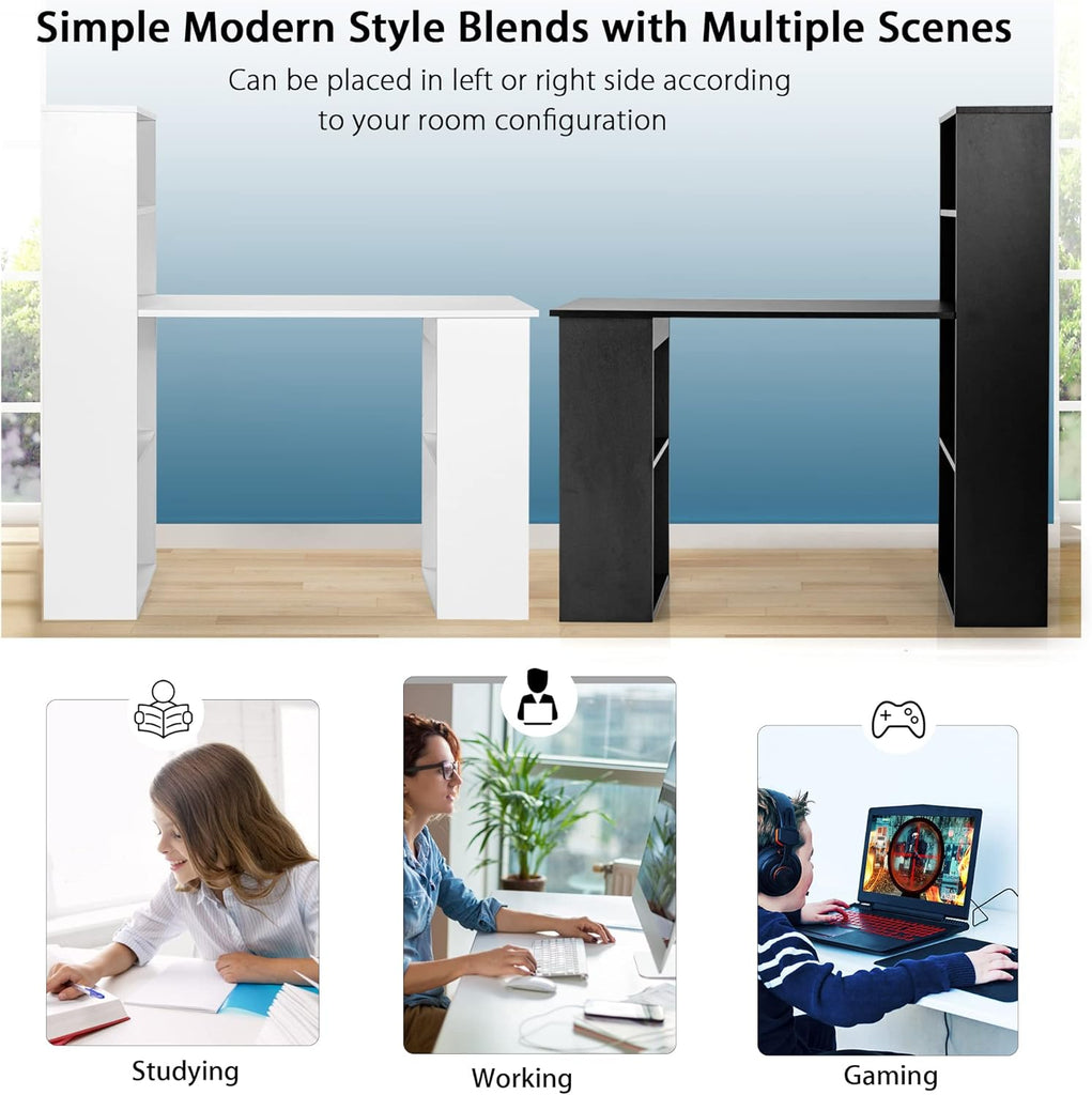 Computer Desk with Bookshelf, Writing Study Desk with Storage Shelves & CPU Stand, Modern Compact Computer Workstation