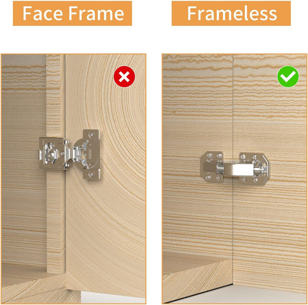 4 Pack 90 Degree Soft Close Surface Mount Spring Hinges, Easy Installation No Pre-drilled, Noiseless Frameless Hidden