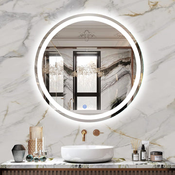 24" LED Bathroom Mirror Round Vanity Mirror, Anti-Fog, Dimmable, 3 Color Temperature, Memory Function Led Wall Mirror