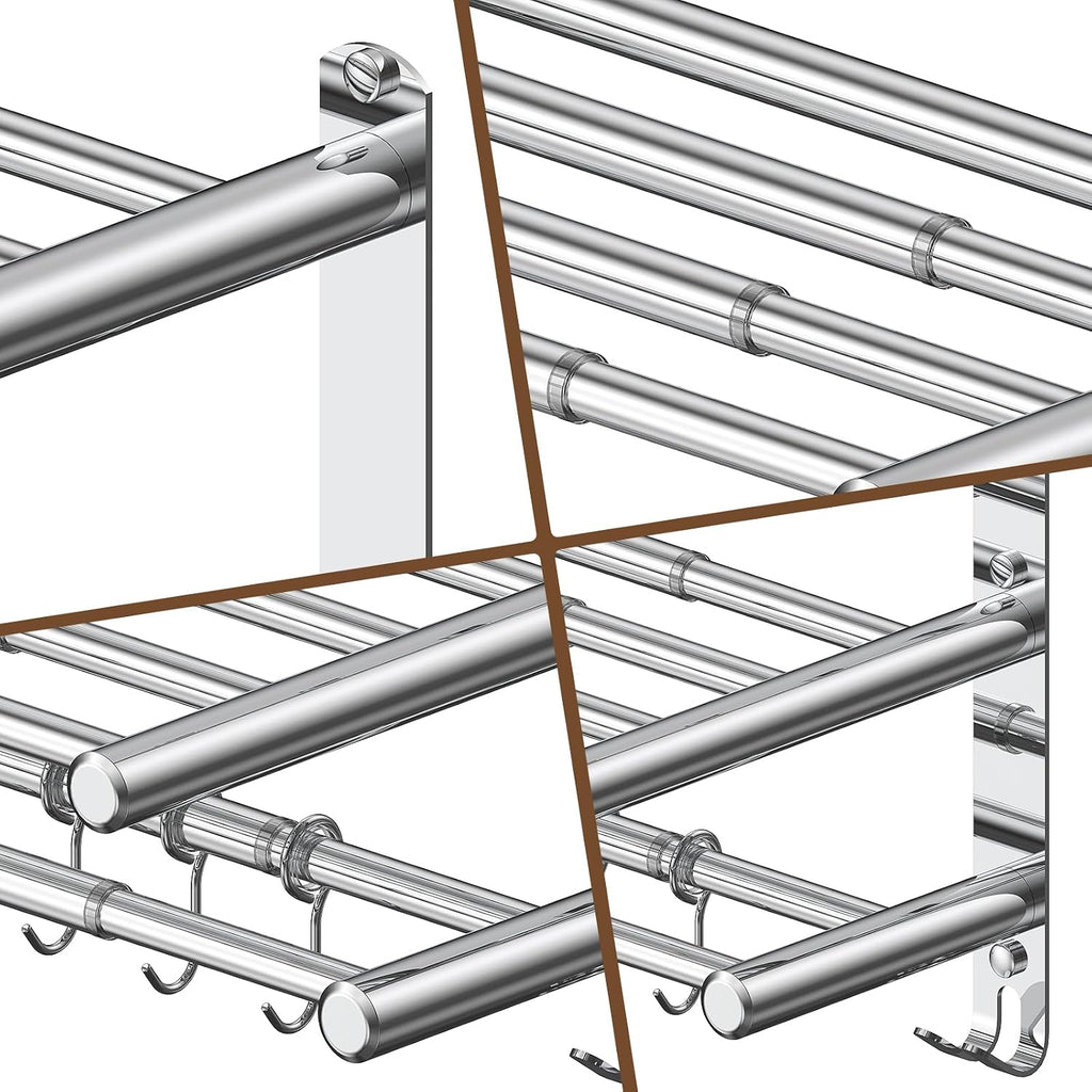 Bathroom Towel Rack with Shelf and Towel Bar, 2-Tier Expandable (16.9 to 28 Inches) SUS304 Stainless Steel, Wall