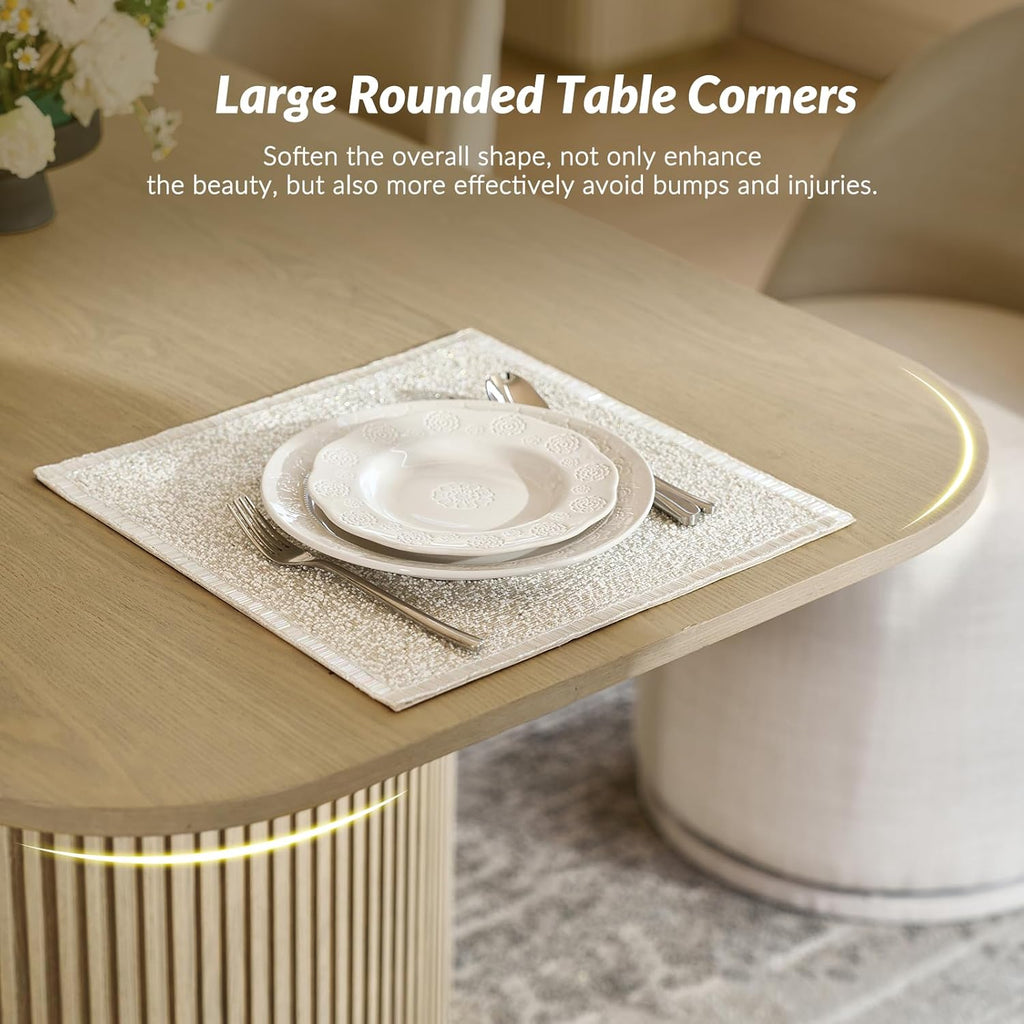 63-80 Inch Extendable Round Dining Table for 4-6, Wooden Oval Kitchen Table with Hidden Leaf & Rounded Corners