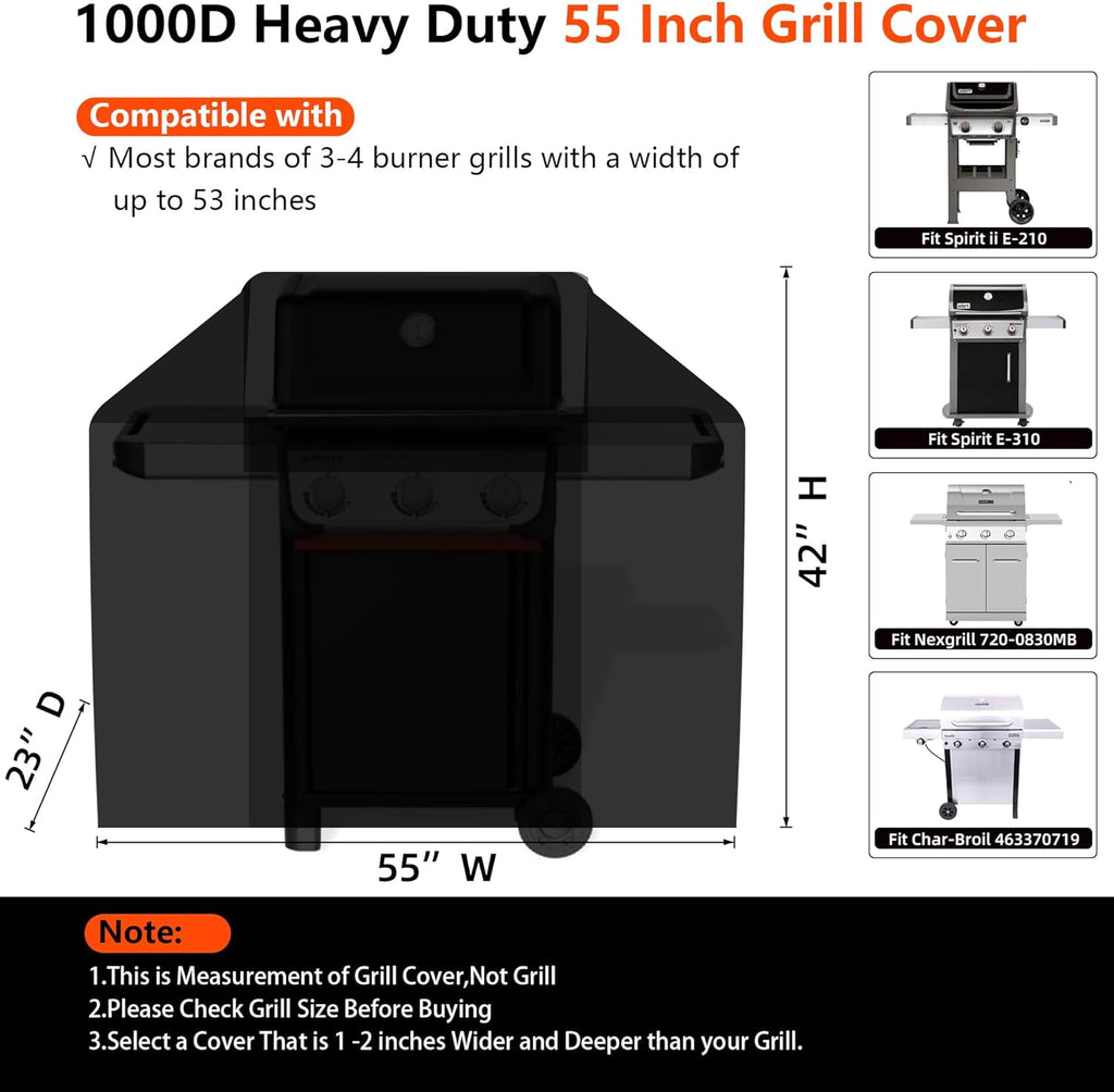 [Upgraded 1000D Heavy Duty Fabric] 55 inch Grill Cover Grill