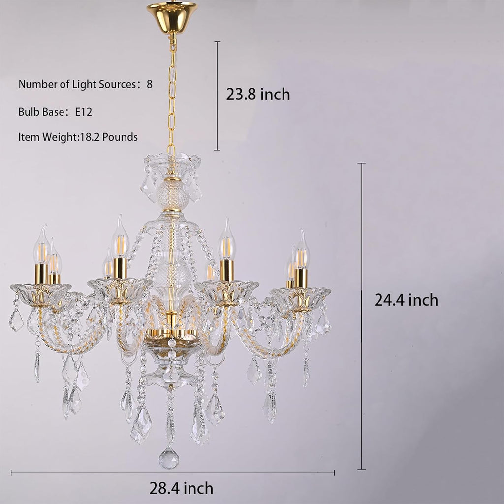 Crystal Gold Farmhouse 8-Light Adjustable Chandelier Modern Pendant Lighting for Staircase Hallway Entryway Foyer Living Room Dining Room Bedroom