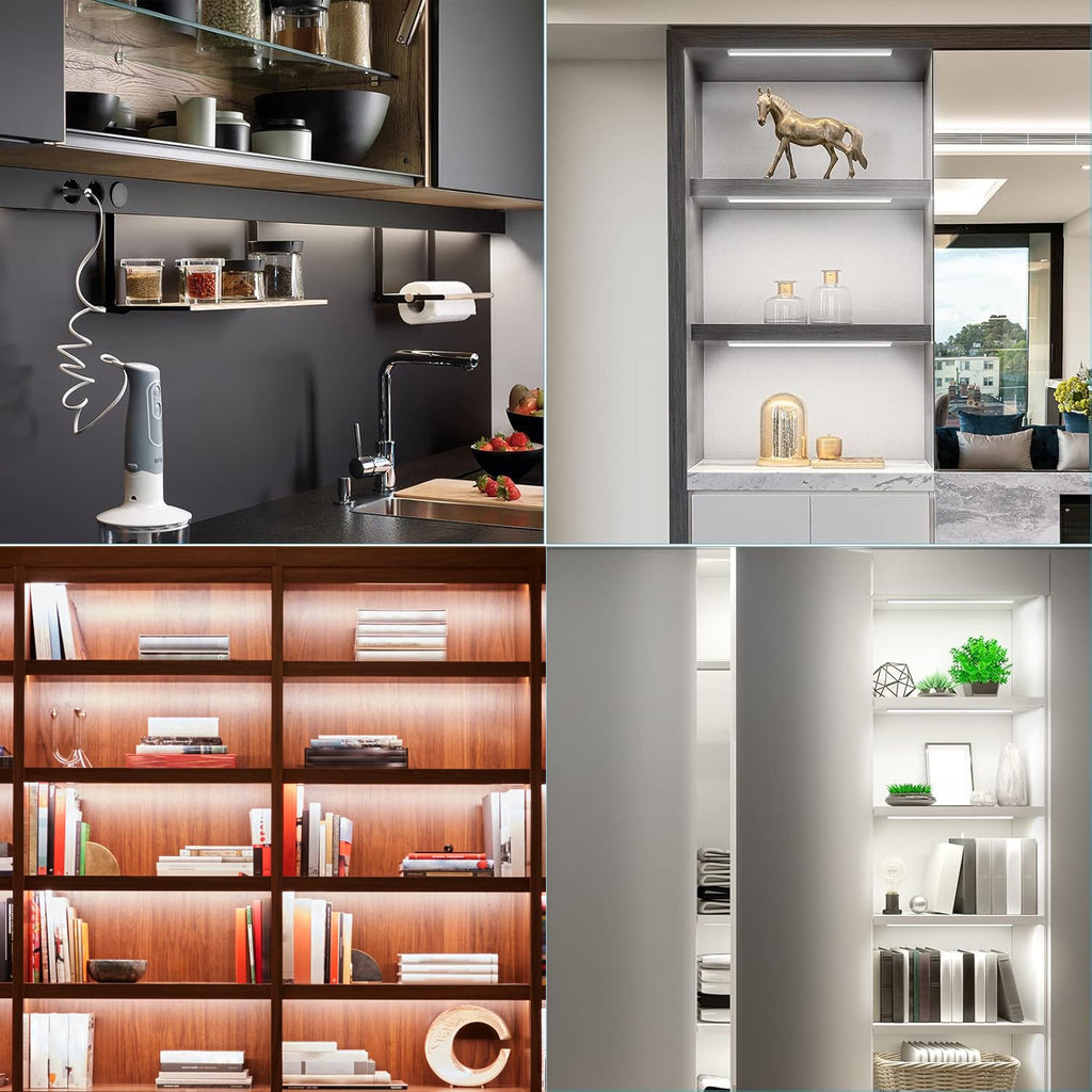 Black Shell Display Case Lights, LED Lights for Display Case with Memory Function, 4x12 Inch Bookshelf Lighting, LED