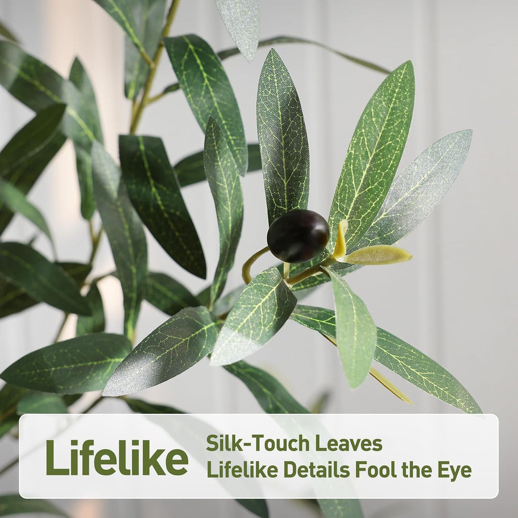 8FT Olive Trees Artificial Indoor with 15in White Round Planter