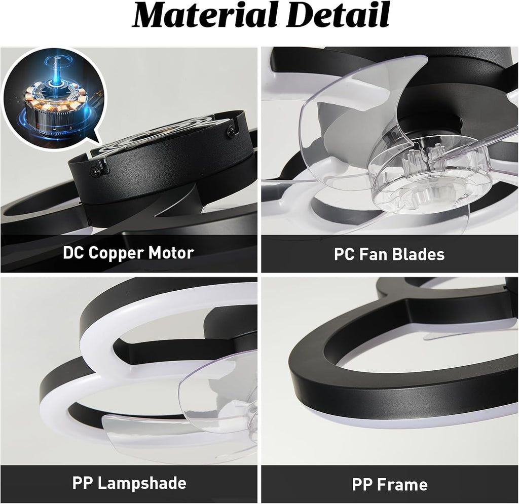 Ceiling Fans with Lights and Remote, Flush Mount Ceiling Fan with Light, 3000-6500K Dimmable Modern LED Ceiling Fans
