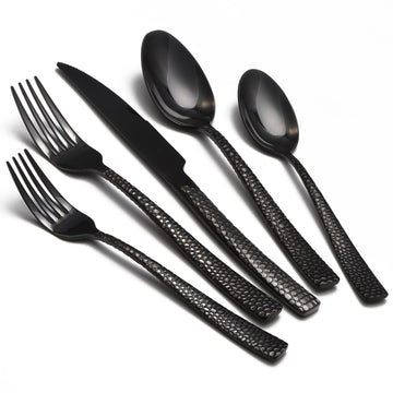 Black Hammered Silverware Set, 20 Piece Stainless Steel Flatware Set for 4, Food-Grade Tableware Cutlery Set