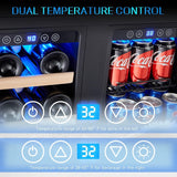 24 inch Wine Fridge Hold 21 Bottles and 75 Cans,Dual Zone Wine and Beverage Refr