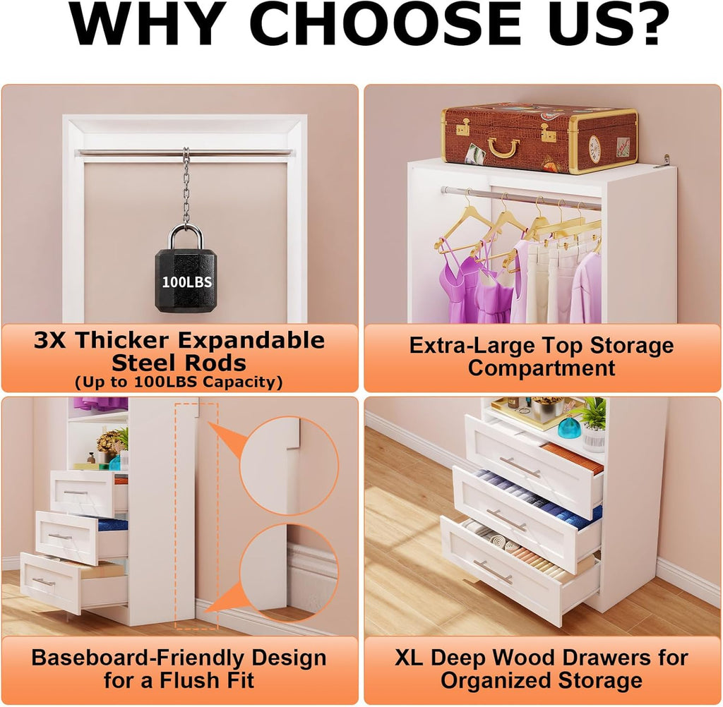 Closet System Set of 4, Closet System with 12 Drawers, 8 Rods & 4 Shelves, 8-21FT Walk in Modular Closet Organizer
