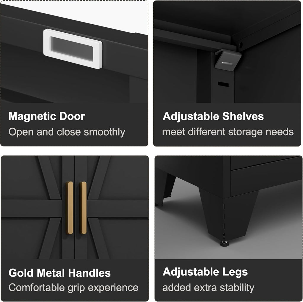 71" Metal Storage Cabinet with Doors and Shelves, Tall Pantry Cabinet in Black with 2 Doors & 4 Adjustable Shelves