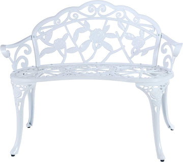 Balcony Bench Double Seat, Anti-Rust Cast Aluminum Patio Garden Bench for Park Yard Outdoor Furniture White.1