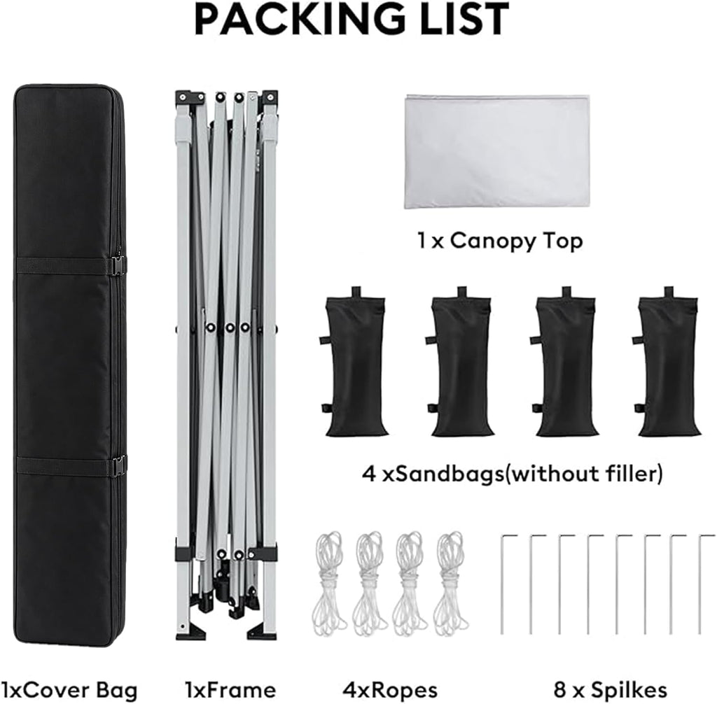 10x10 Pop Up Canopy Tent, One Push Setup, Instant Portable Events, Parties & Camping with 8 Stakes