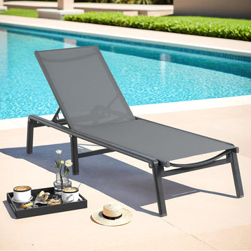Aluminum Chaise Lounge Chair Outdoor for Outside Poolside, 1PC, Grey | Foldable & Assembly Free Outdoor Lounge Chair
