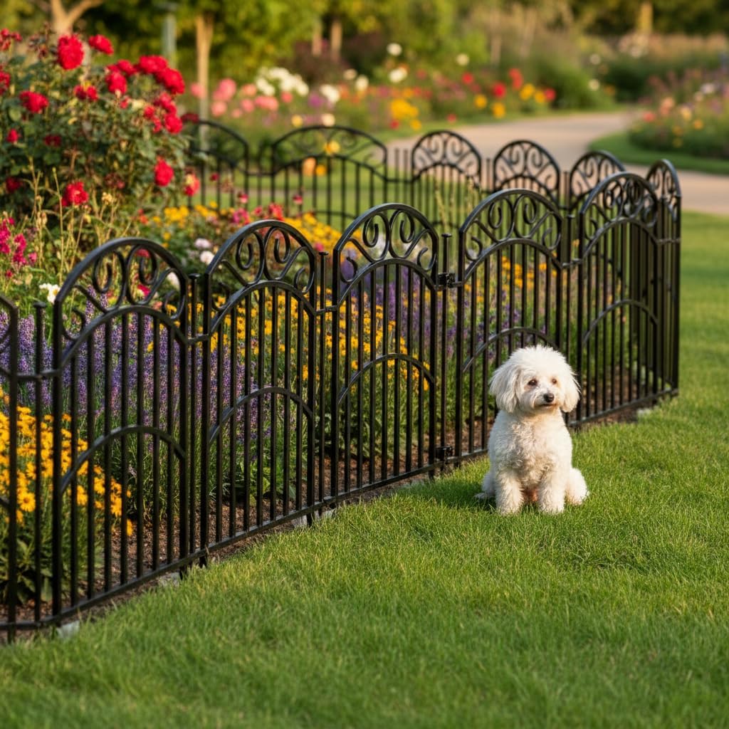 8 Panels No Dig Decorative Outdoor Garden Fences for Garden Yard Backyard , 32in(H)×18Ft(L) Metal Rustproof Thickened