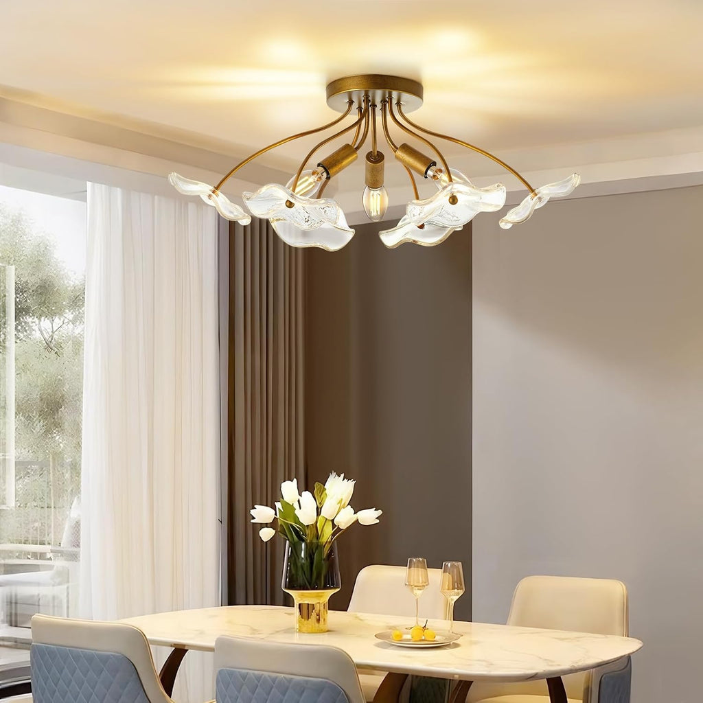 Semi Flush Mount Ceiling Light, Modern Gold Ceiling Light Fixture, Vintage Brass Lighting Entryway Hallway Bathroom