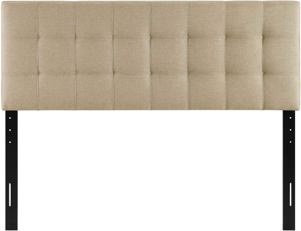 Lily Tufted Linen Fabric Upholstered Queen Headboard in Beige