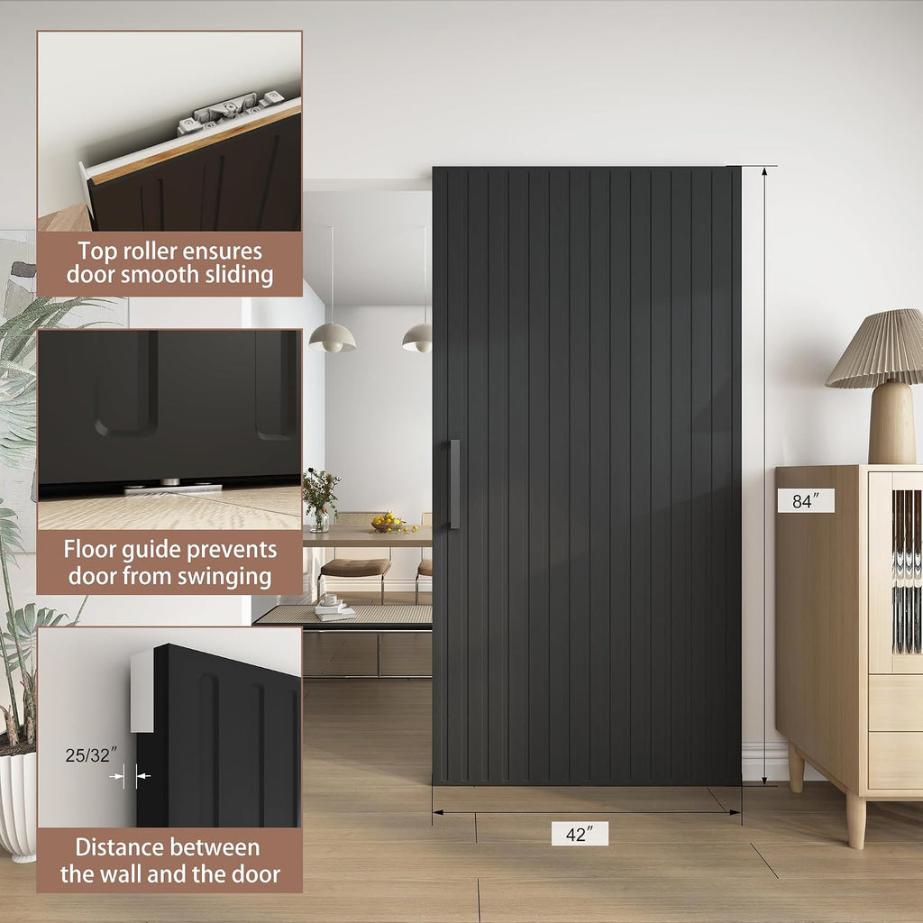42"x84" Concealed Sliding Barn Door with Soft Close Hardware Kit, Black Hidden Door for Opening 38"-40"x80", Waterproof and Modern, Smooth Sliding, for Interior Using, Widely Used