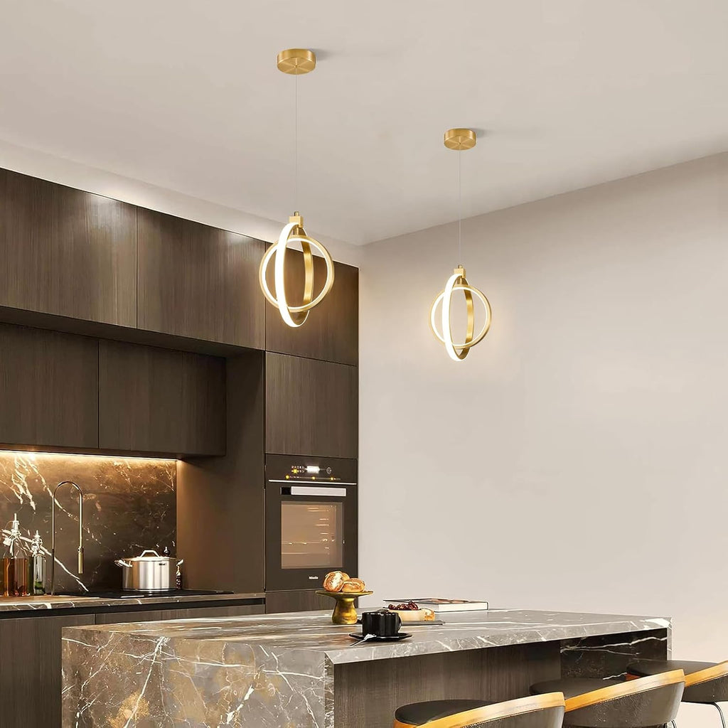 Modern LED Chandelier Gold Ring Pendant Light Fixtures 4000K Dimmable Height Adjustable Pendant Lighting for Dining