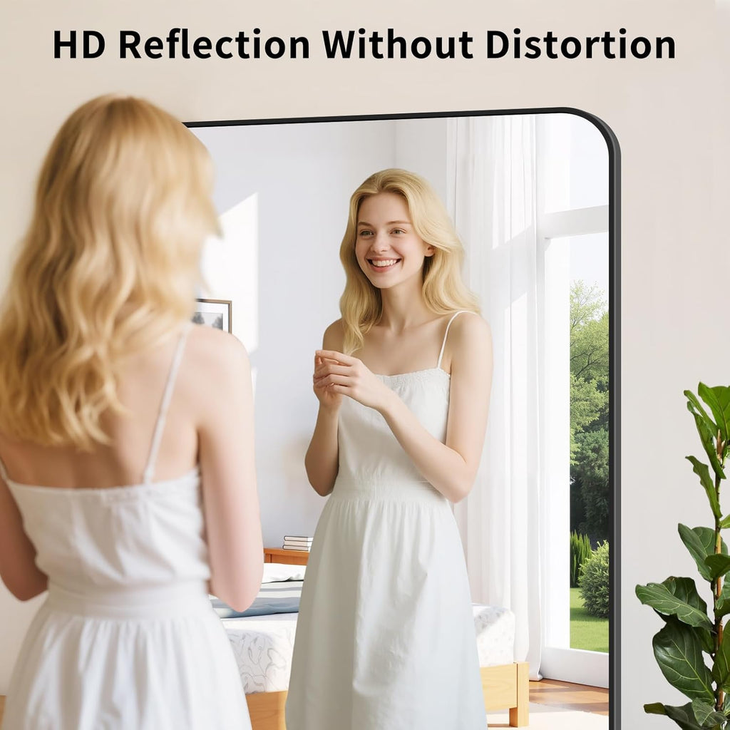 Black Framed Bathroom Mirror - 30x60 Inch Shatterproof Tempered Glass Vanity Mirror Sink, Wall Mounted with Matte