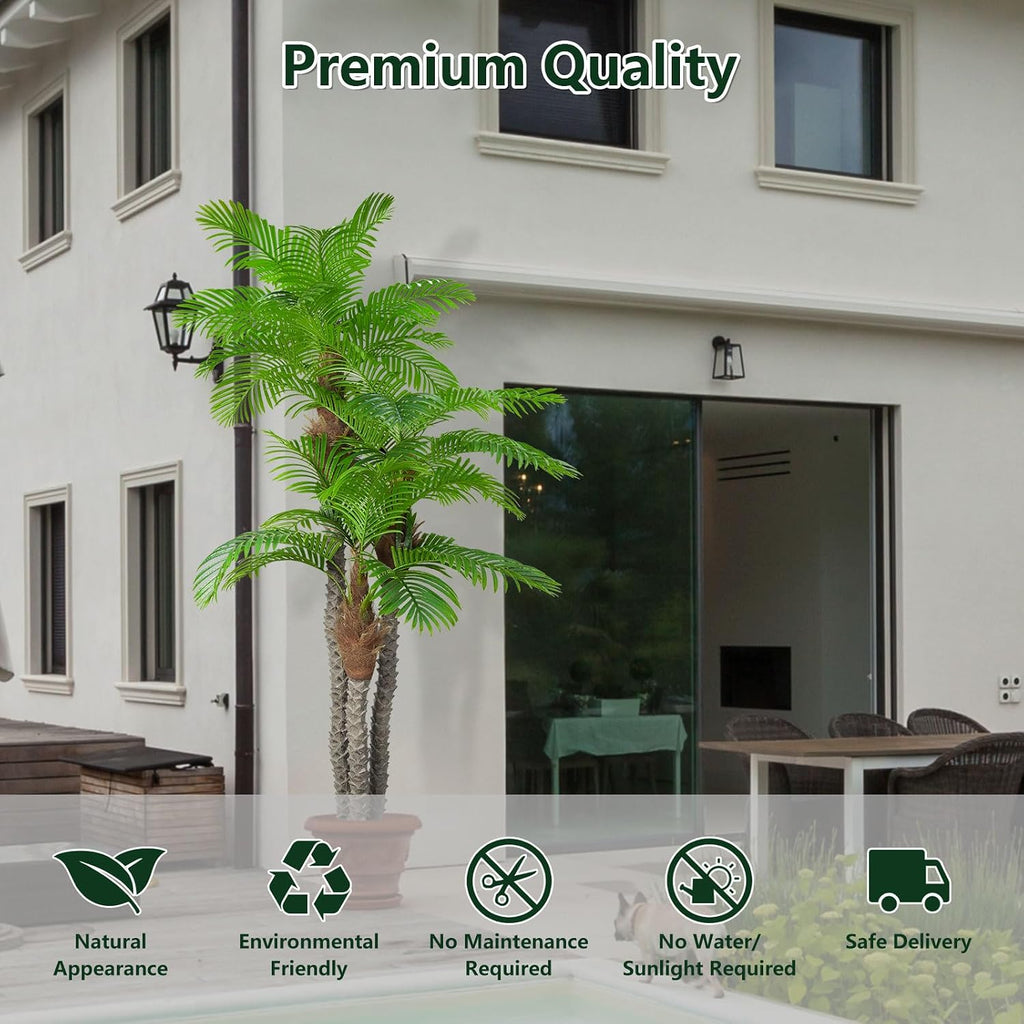 Artificial Palm Trees for Outdoors- 8.5ft Tall Triple Tropical Palm Artificial Tree, UV Resistant Fake Palm Plant