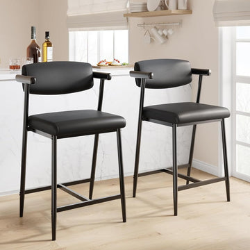 Bar Stools Set of 2, 26.5 in Upholstered Counter Height Bar Stools for 2 with Armrest, Wider Thickened Cushion, Bar