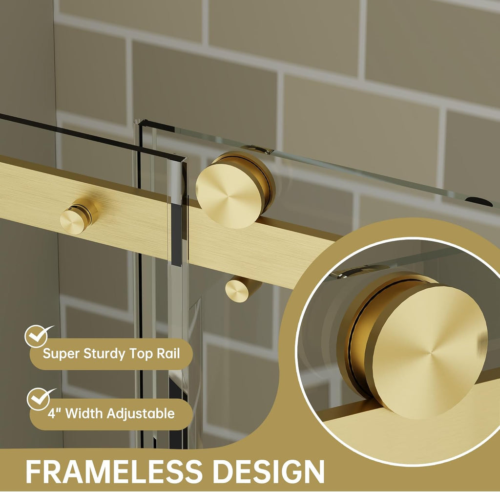56-60" W x 75" H Frameless Sliding Shower Door, Shower Glass Door with 1/4" Thick Tempered Glass