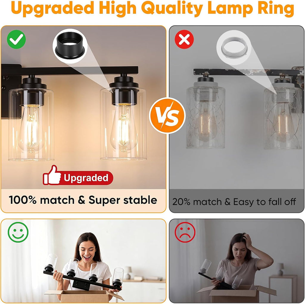 Black 4 Lights Bathroom Light Fixtures Over Mirror 27 Inches | Modern Vanity Lights Over Mirror with Clear Glass