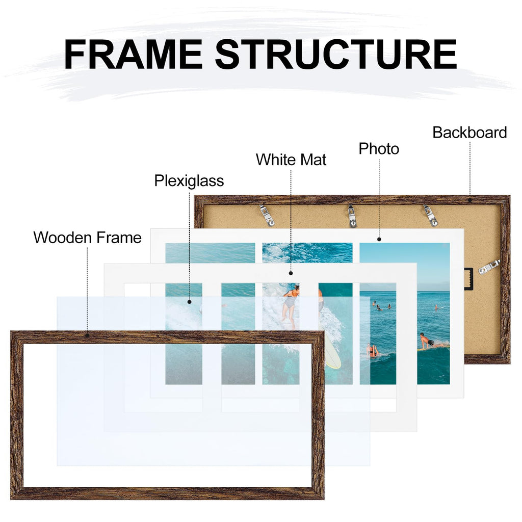 8x16 Collage Picture Frame for Wall Mounting, Rustic Brown