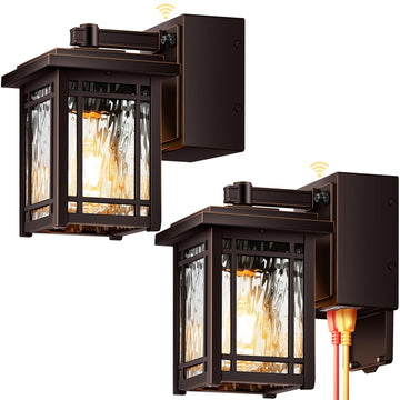 Bronze Porch Lights with GFCI Outlet, 2-Pack Outdoor Wall Lantern